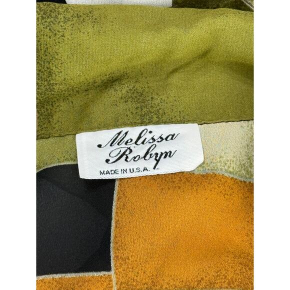 Vtg Melissa Robyn Color Block Semi Sheer Long Sleeve Collar Blouse Top Size L - Picture 7 of 8